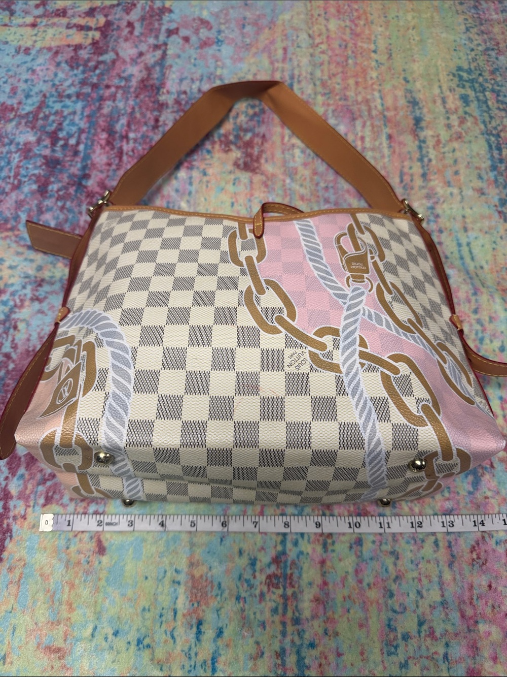 Pink and Cream Checkered Shoulder Bag - Picture 3 of 5